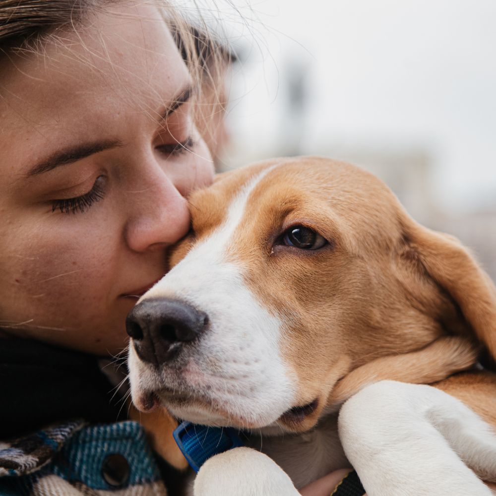 girl carrying the dog
